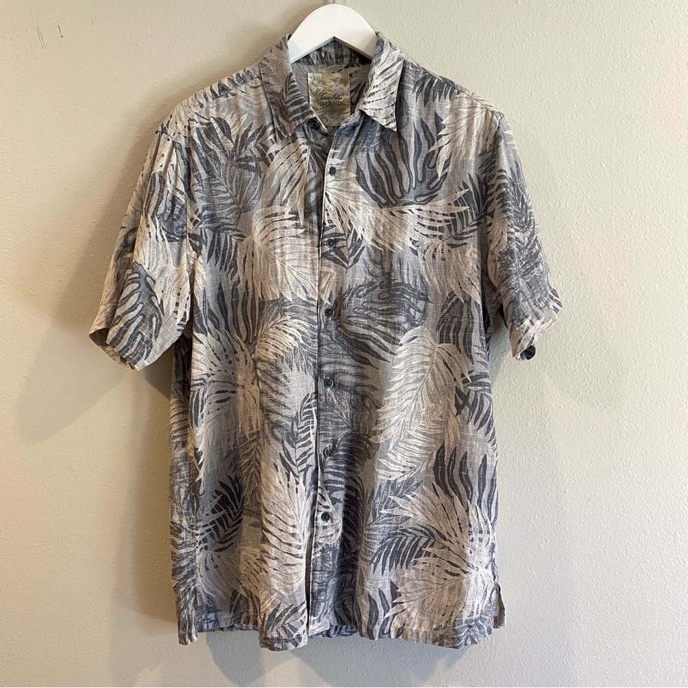 Tasso Elba Island Men's Hawaiian Shirt Size L Silk & Linen Tropical Palm Leaf